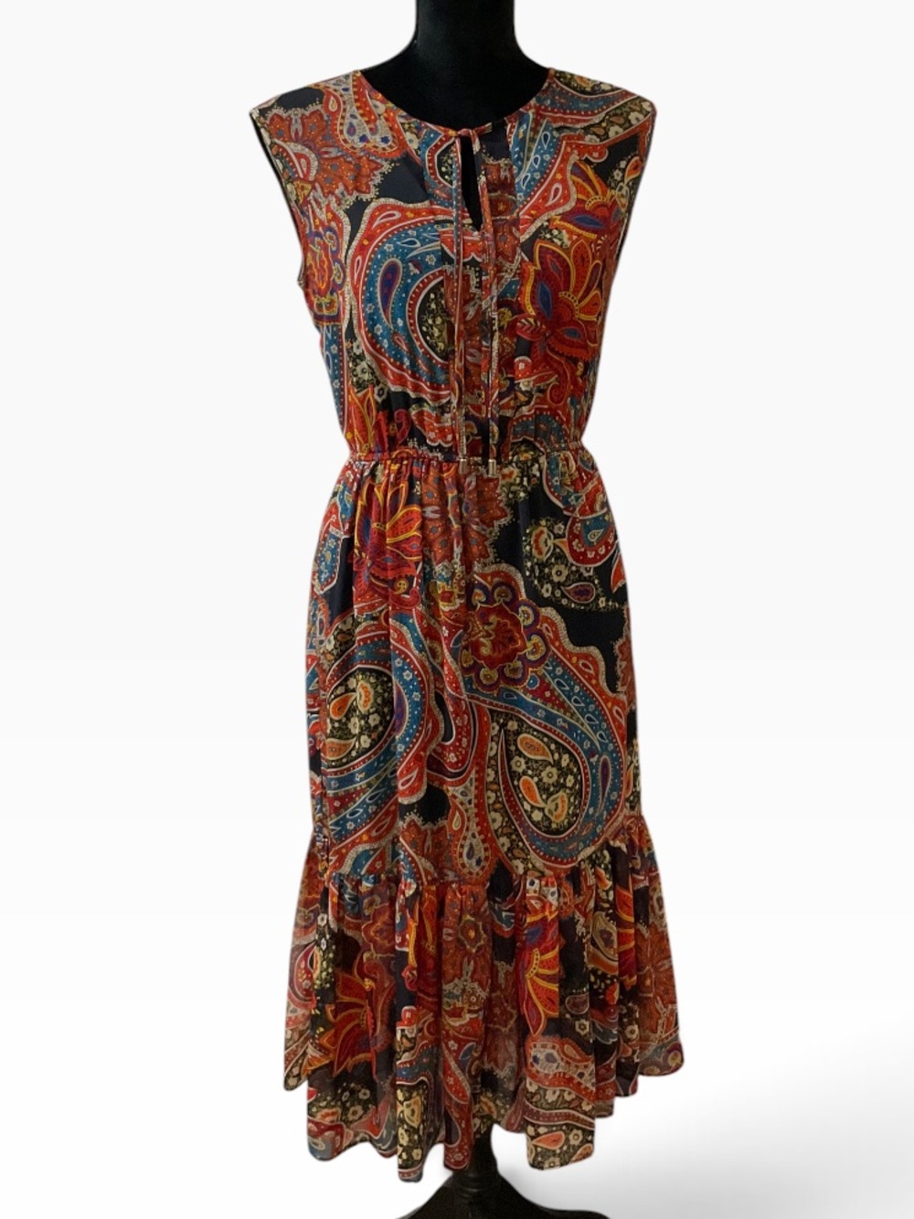 Tommy Hilfiger Sleeveless Paisley Midi Dress in Multicolor Size 2